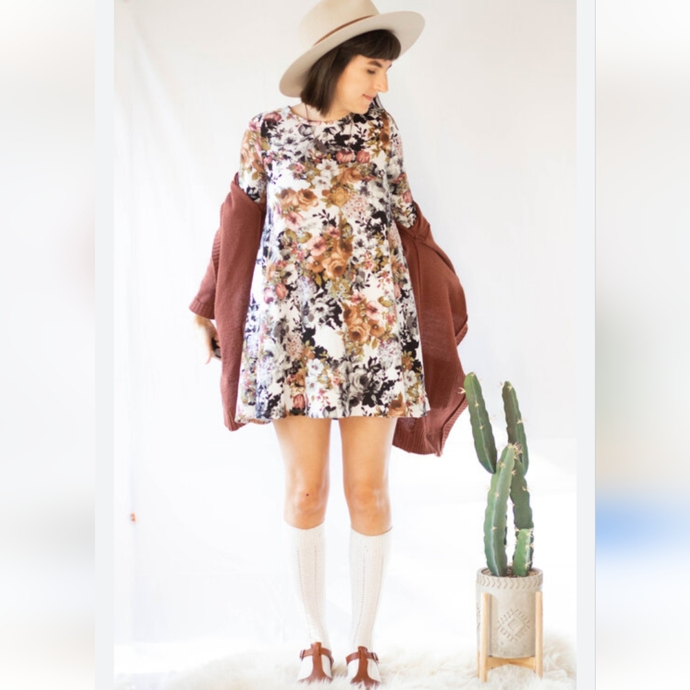 Pinc Floral Jersey long sleeve short dress tunic